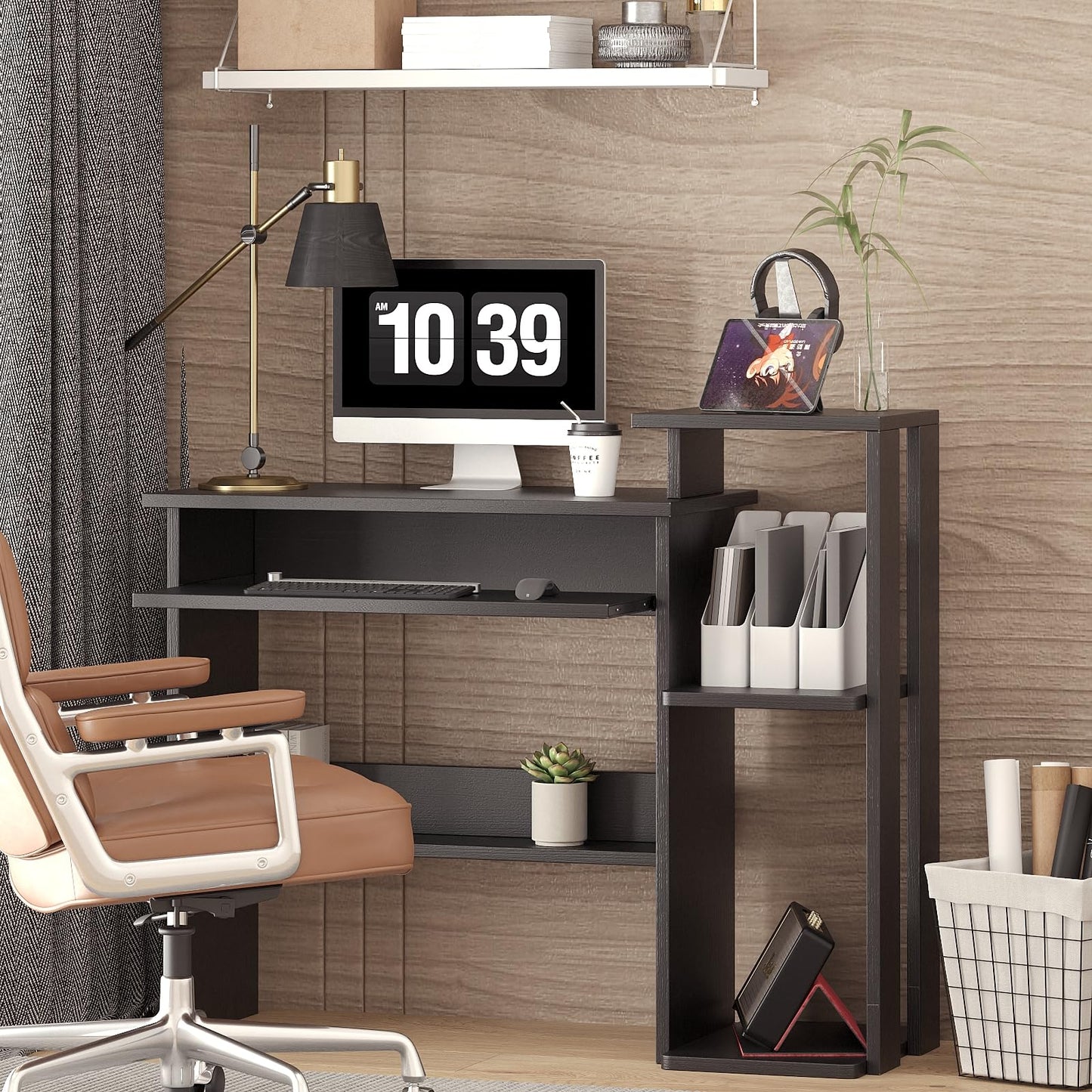 ALISENED Computer Desk with Storage Shelves, Home Office Desk with Monitor Stand, Small Writing Desk Table with Keyboard Tray,Study Table with CPU Stand for Small Spaces (35"-Black)
