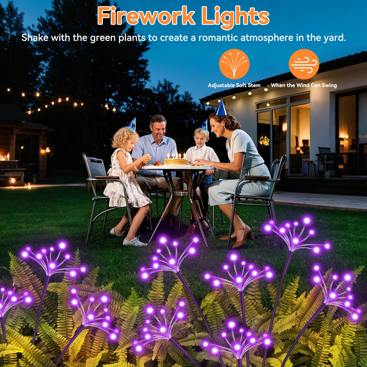 Solar Garden Lights 2 Pack Waterproof Solar Swaying Starburst Light Outdoor Lights for Yard Patio Walkway Pathway Party Wedding Christmas Decoration, Purple