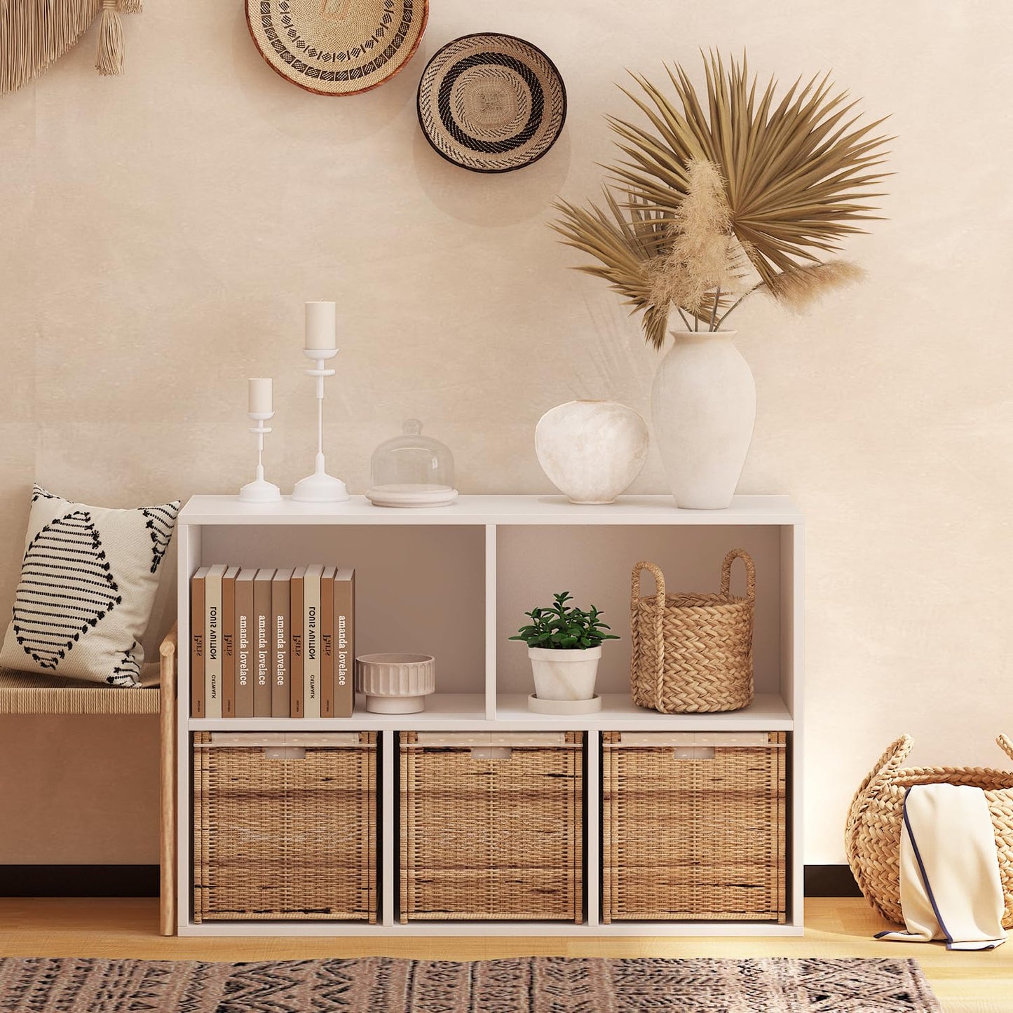 NewBeth Wooden 5 Cube Storage Organizer with Closed Back Panel,White Cube Shelf Heavy Duty Cubby Storage Organizers with Compartments for Living,Display Shelf,Bookshelf,Storage Furniture