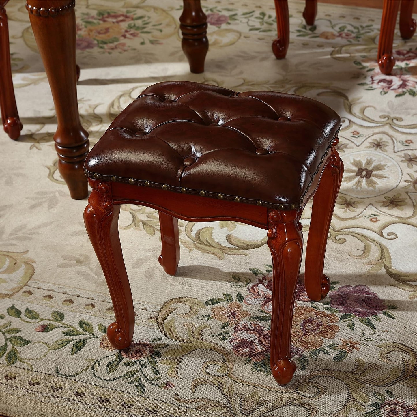 KIVSON Vanity Bench with Nailhead Trim, Piano Bench, or Desk Stool with Microfiber Leather Upholstery for Bedrooms, Dining Rooms, Cloakrooms, or Piano Rooms (Retro Brown)