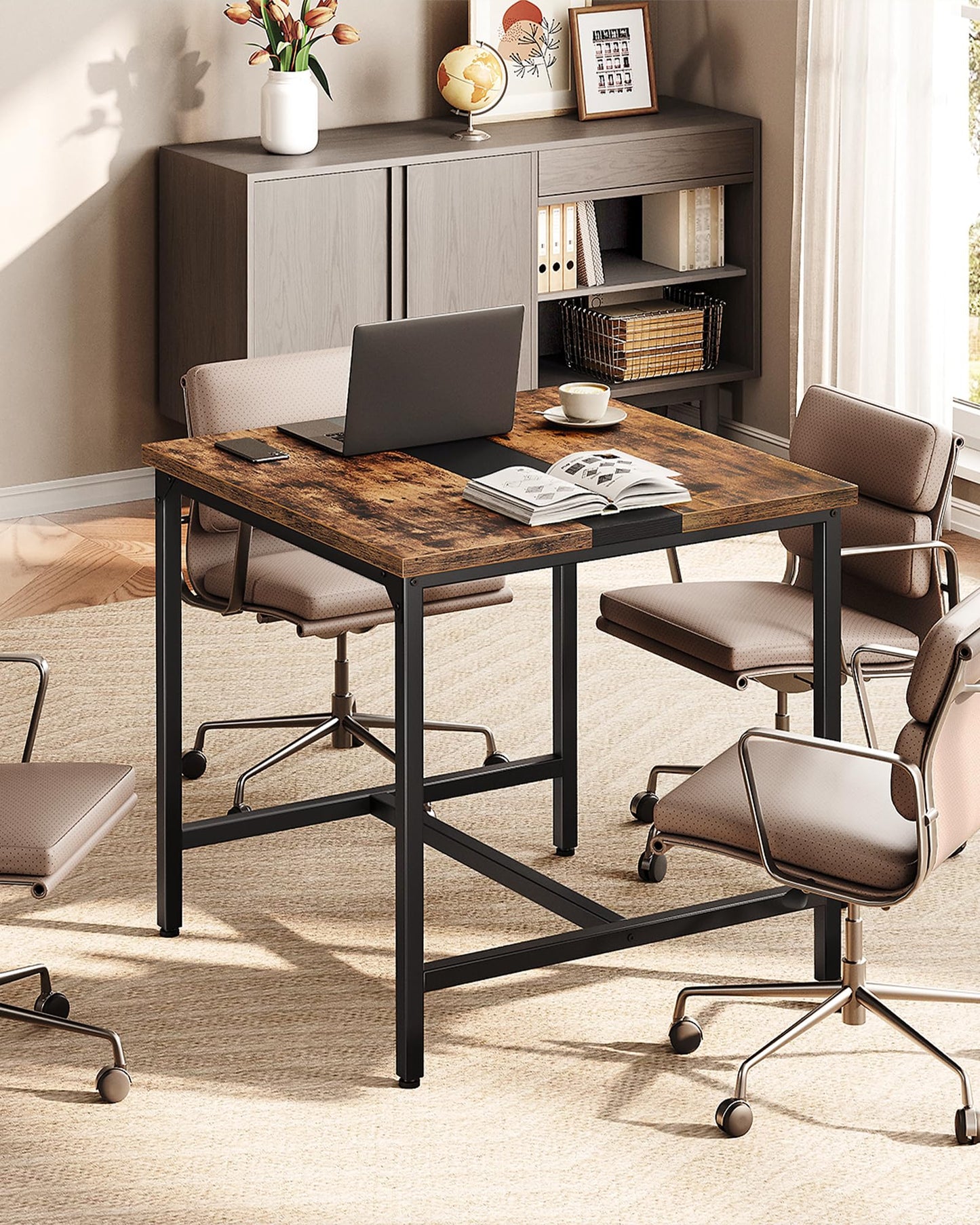 CHOEZON Square Kitchen Dining Table, 29.5'' Dining Table, Small Dining Tables, Writing Desk, Coffee Tables, for Restaurant, Living Room, Apartment, Rustic Brown and Black TCZ02BF