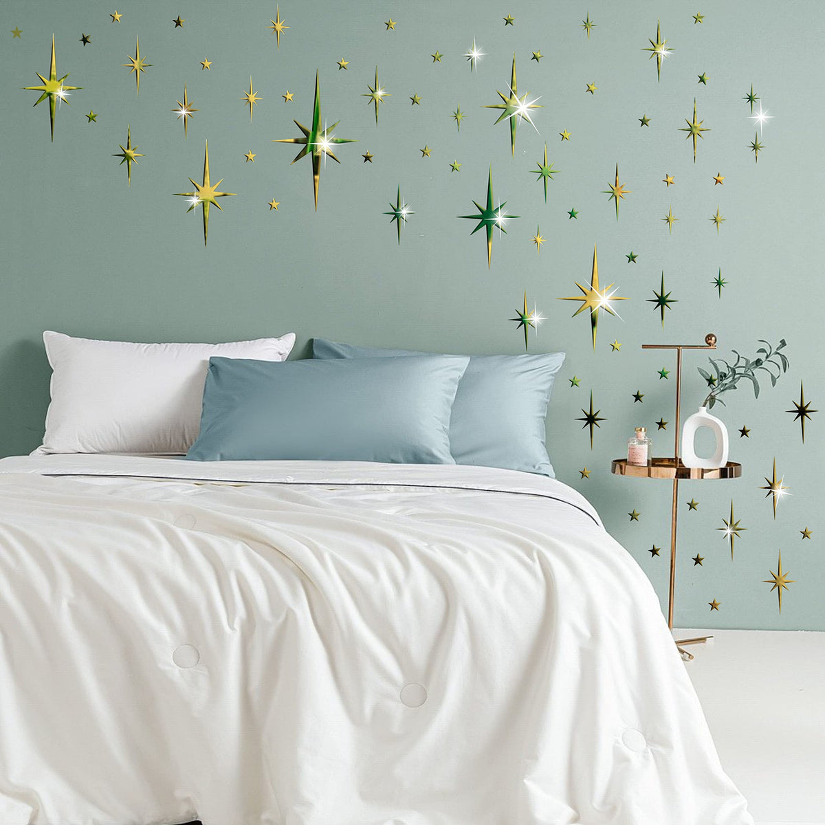 Easma Mirror Wall Stickers Gold Star Wall Decal Peel and Stick 3D Acrylic Decals Removable Stars Adhesive Mirror Starburst Art Decor Sticker for Home Living Room Bedroom Decoration