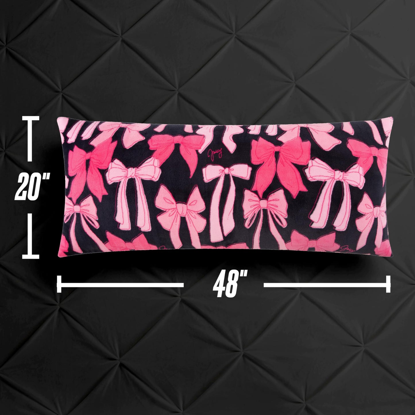 Juicy Couture 20" x 48" Plush Body Pillow, Princess Bows Black