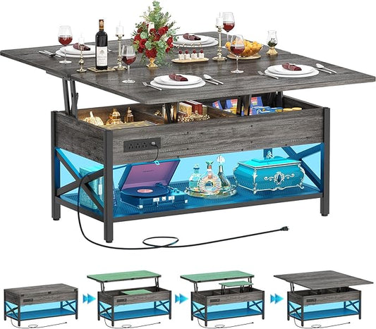 Aheaplus Coffee Table Lift Top Multi-Function Coffee Table Converts to Dining