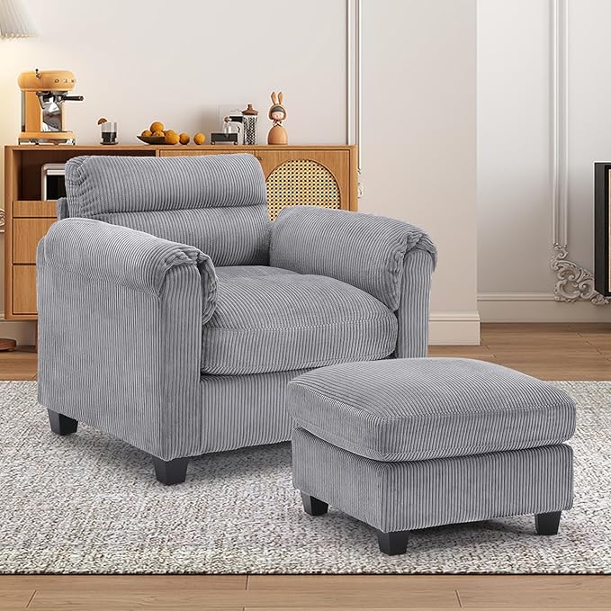 HAOMARKETS Corduroy 2-Piece Sofa Set, Upholstered Ottoman and Accent Chair Sofa