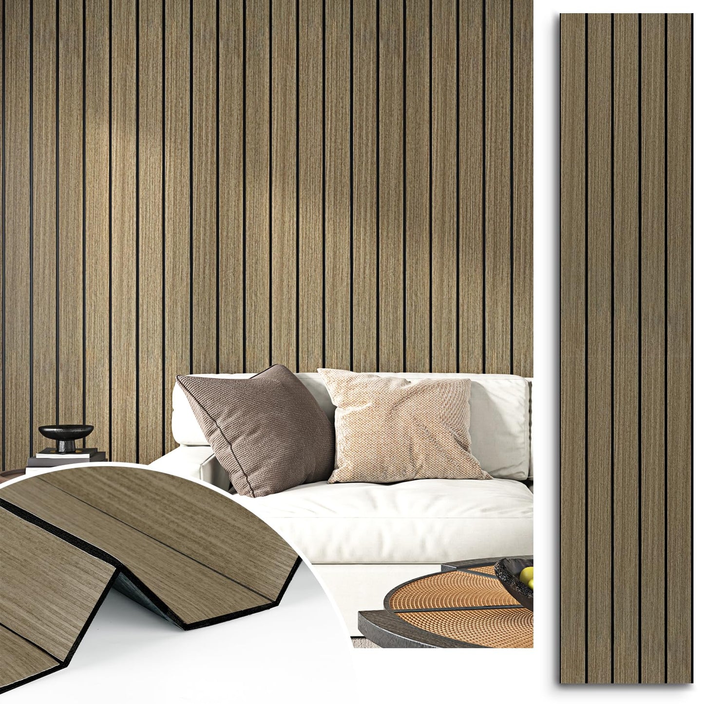 STICKEEP PVC Wood Slat Wall Panel 197"x23.6" Brown Acoustic Wall Panels Peel and Stick Self Adhesive 3D Wooden Slat Wallpaper Soundproof Foam Paneling for Bedroom Living Room Studio Ceilings
