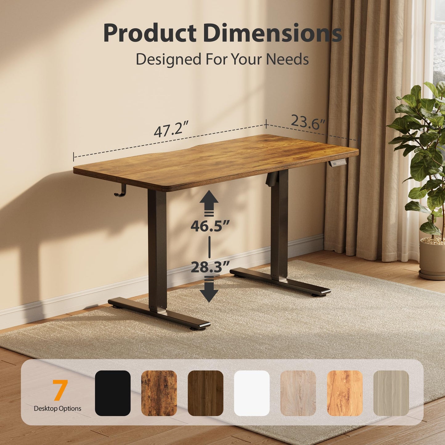 Cubiker Standing Desk, 48x24 Inches Sit Stand Home Office Desk, Electric Stand up Desk, Adjustable Desk with Splice Board, Black Frame/Rustic Brown Top