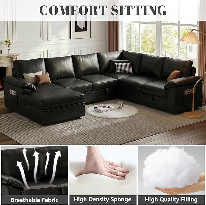 108 Inch Faux Leather Modular Sectional Sofa