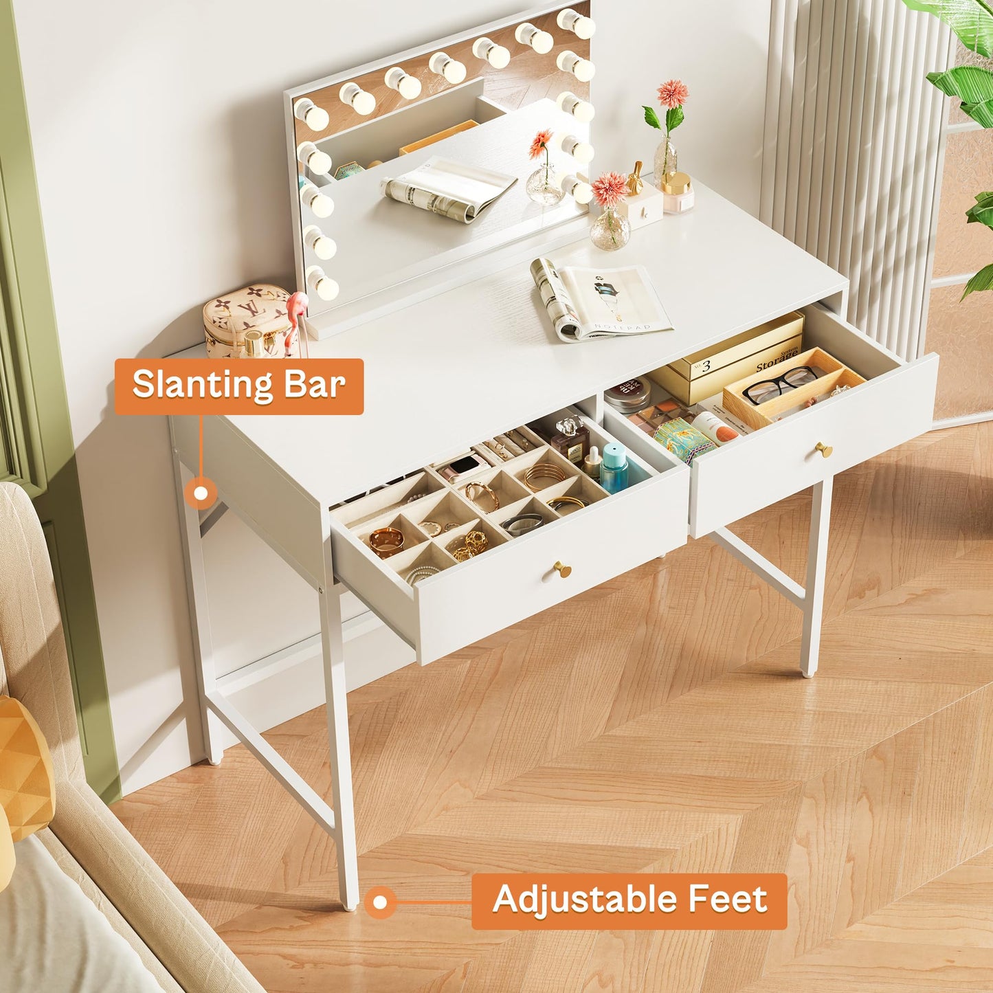 SUPERJARE Vanity Desk with Drawers, 31.5 inch Computer Desk, Modern Simple Home Office Desks, Makeup Dressing Table for Bedroom - White