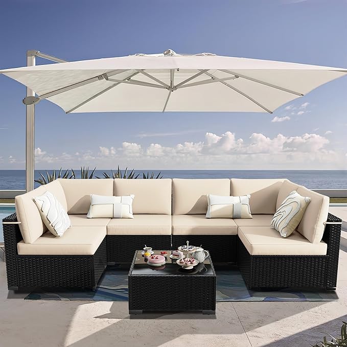 KIGOTY 7-Piece Patio Furniture Set, All-Weather PE Rattan Outdoor Sectional Sofa