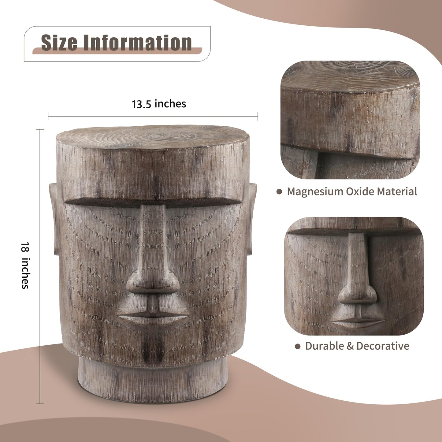 ARSTRIA Outdoor Side Table Easter Island AHU Akivi Moai Statue Pedestal End Table Stool for Home Patio Deck Sunroom Garden Balcony Yard Lawn Grey