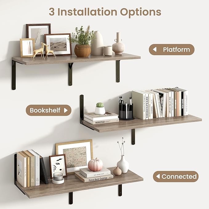Fun Memories Floating Shelves for Wall, 12 Inch Deep Floating Shelves Set of 2