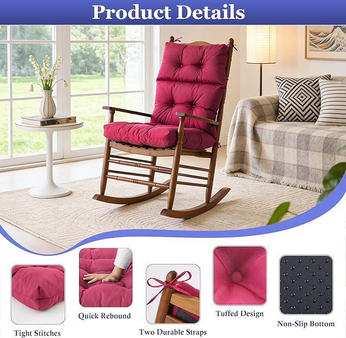 Rocking Chair Cushion, Waterproof and Fade-Resistant Adirondack Rocker Cushions