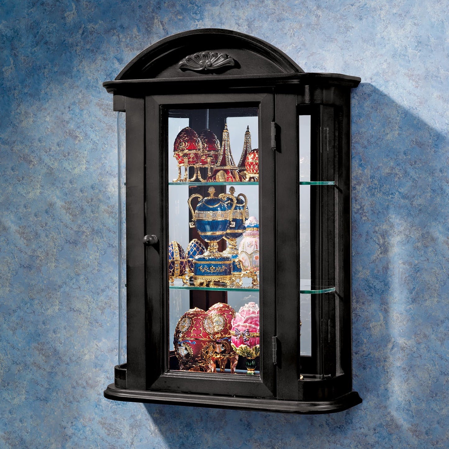 Design Toscano Rosedale Wall Curio Cabinet, Ebony Black