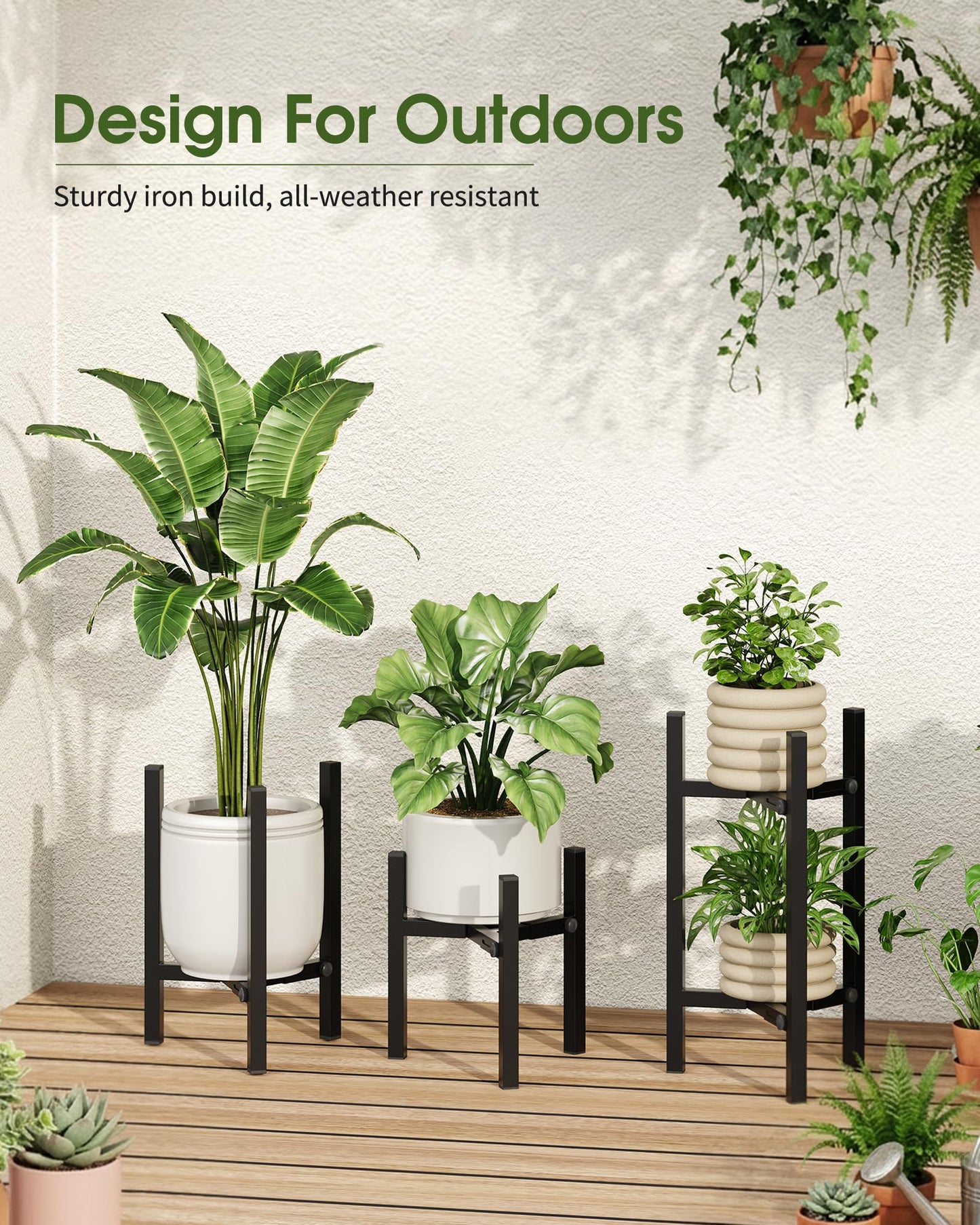 AZADESJET 3 Pack Plant Stand Indoor Adjustable, Metal Modern Indoor Plant Stand, Heavy Duty Single Plant Stands Outdoor Corner, Stable Plant Holder Indoor Stand, Fits 8 to 12 Inches Pots, Black