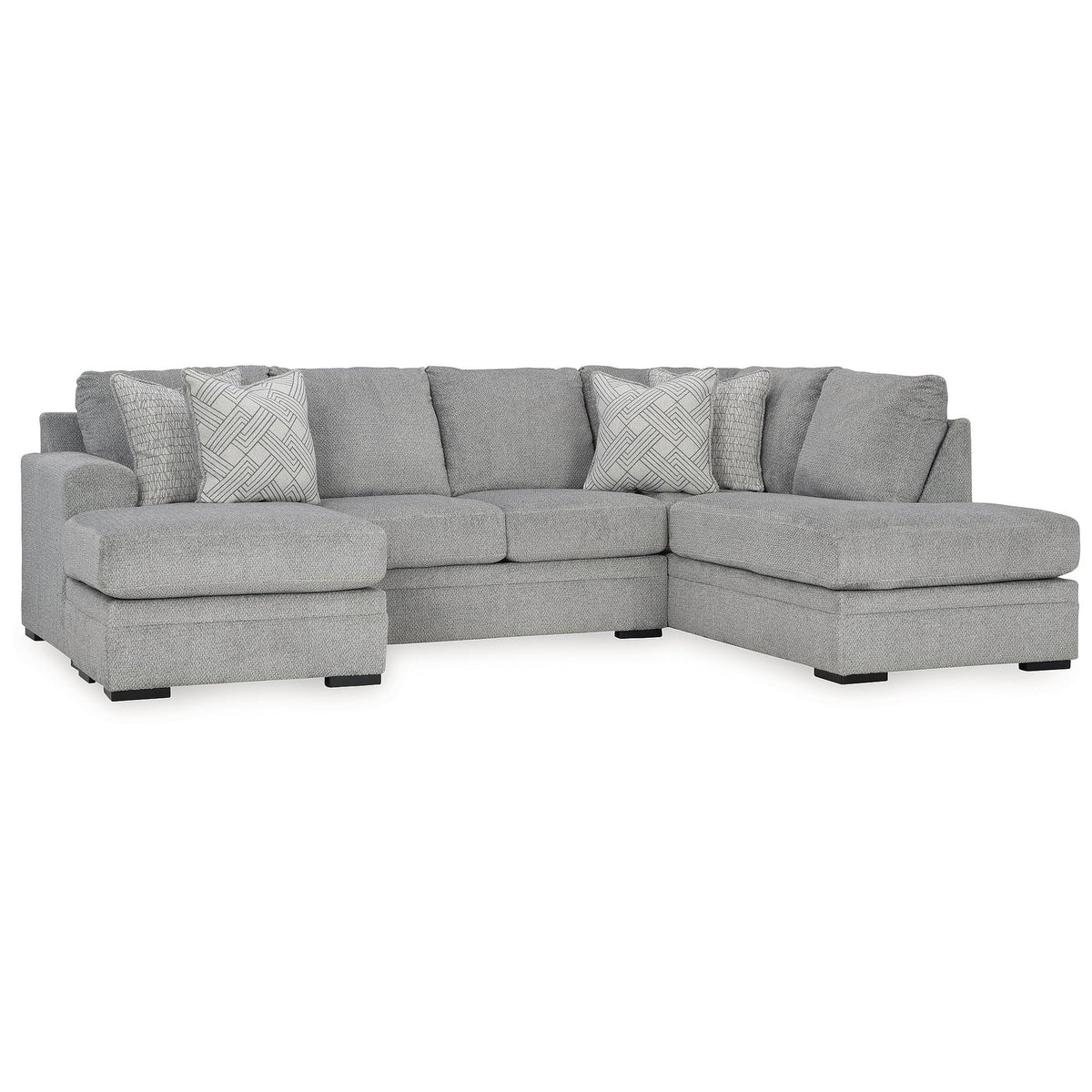 Signature Design by Ashley Casselbury Casual Right-Arm Facing 2-Piece Sectional with Chaise, Loose Seat Cushions and 4 Throw Pillows, Light Gray