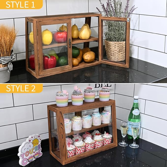MOOCA Wood and Glass Display Case, Double Door