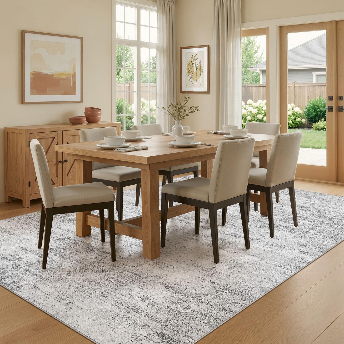ELLIUNE 5x7 Area Rugs Living Room: Washable Non Slip Soft Abstract Gray Rugs for Bedroom Dining Deor, Low Pile Stain Resistant Indoor Carpet for Farmhouse Nursery Office Kid & Pet Friendly
