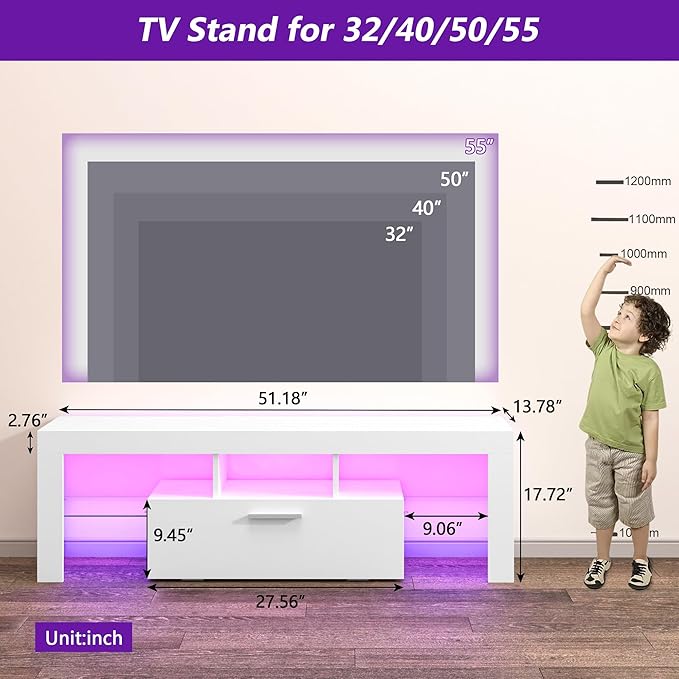 Clikuutory Modern Lighting 51 inch TV Stand