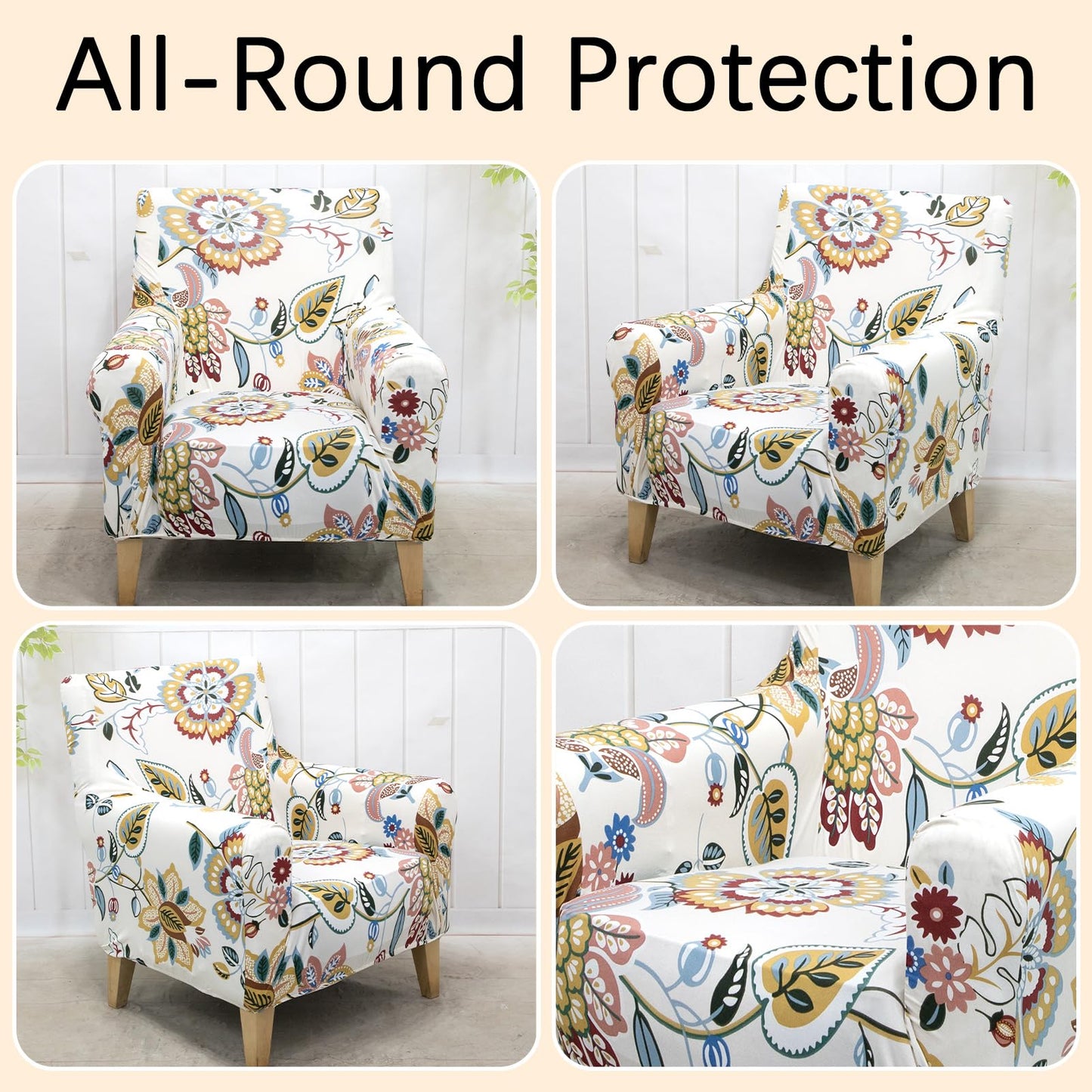 Adigau Slipcovers for Chairs with Arms for Living Room Printed Single Sofa Covers Elastic Armchair Slipcover Modern Washable Furniture Protector Pet Friendly(Beige Flower)