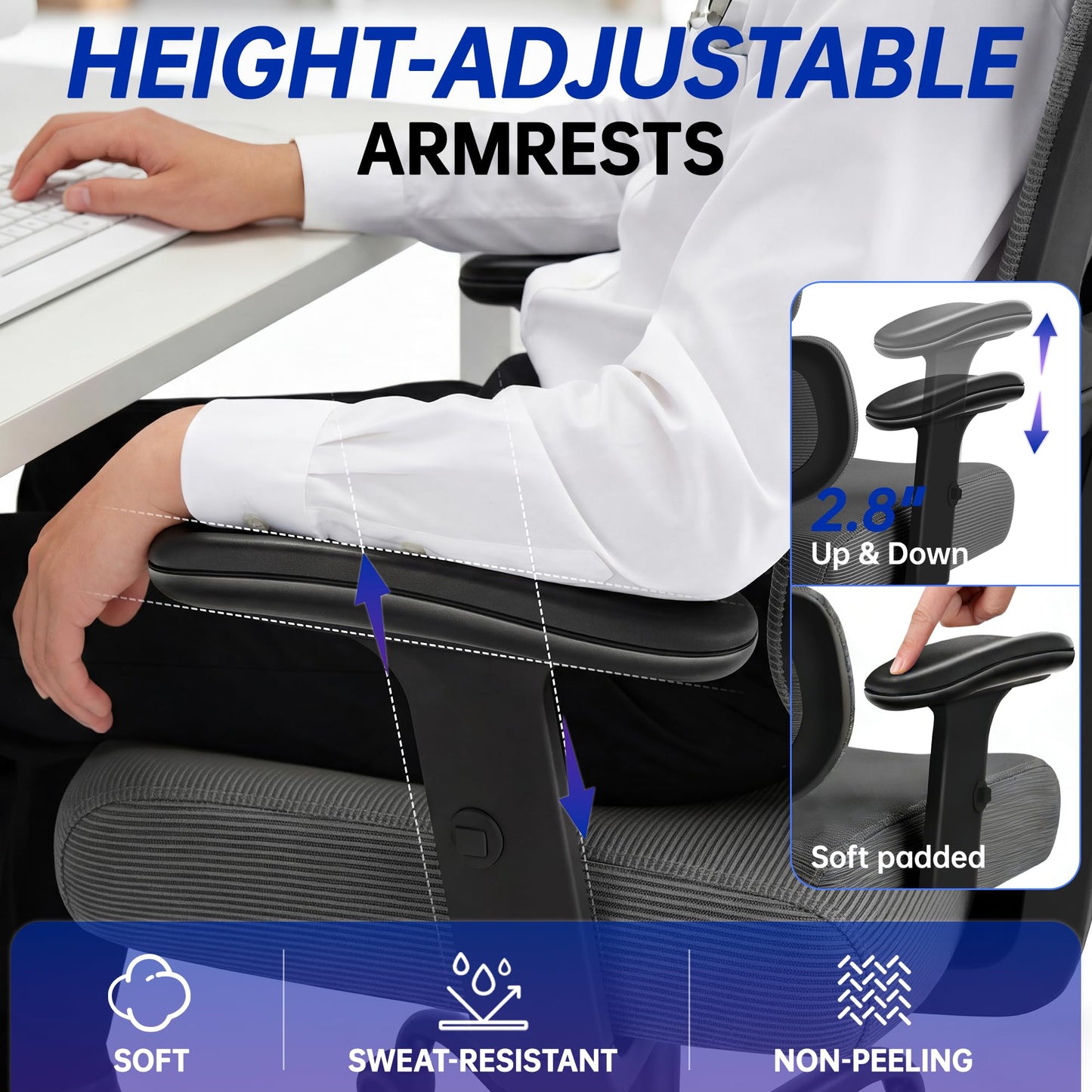 Hayelf Ergonomic Office Chair, High Back Mesh Computer Chair with Comfortable Adaptive Lumbar Support, Built-in Coat Hanger, SGS Class 4 Gas Lift, Heavy Duty 300lbs for Long Hours Home Office
