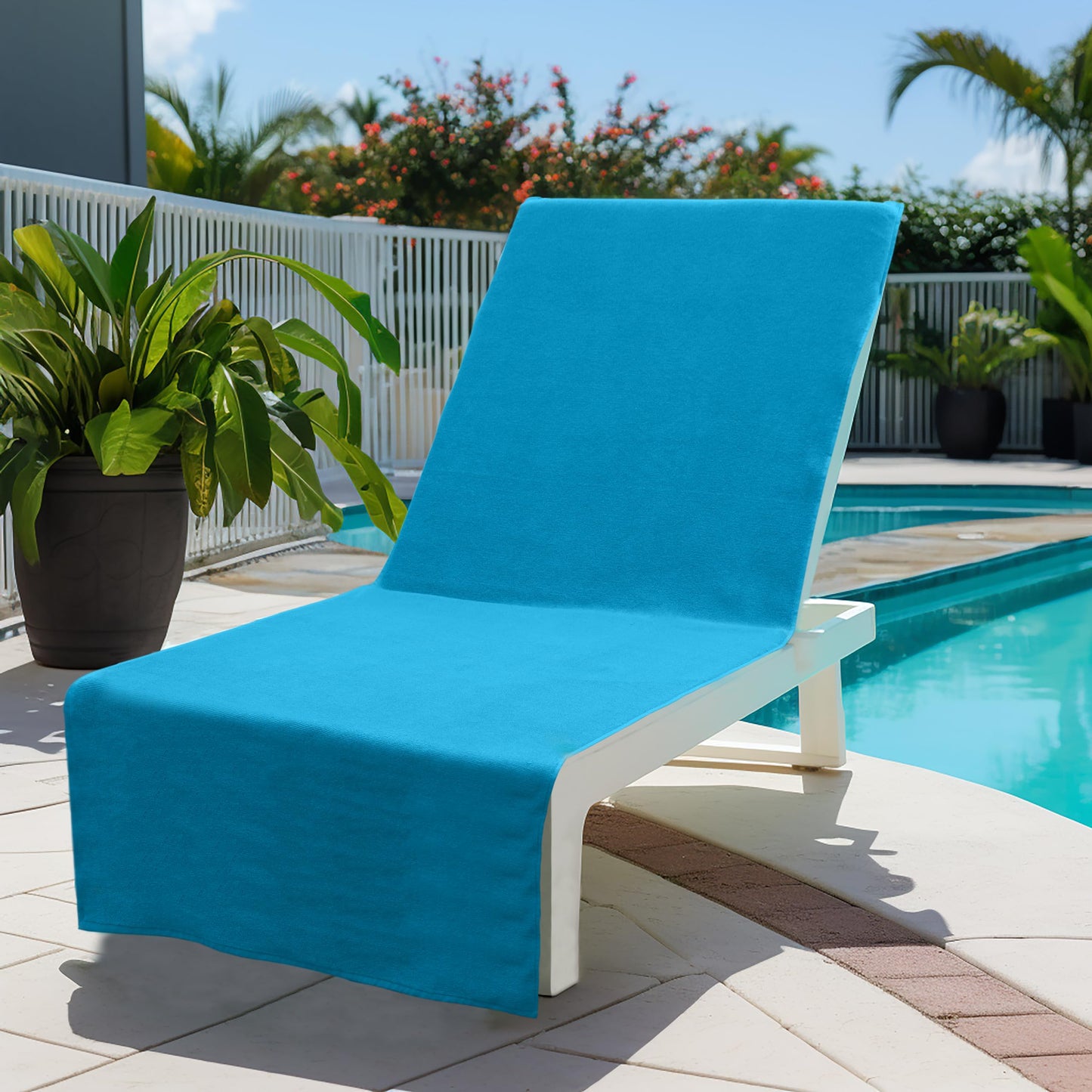COTTON CRAFT Pool Lounge Chair Cover - 2 Pack - 100% Cotton - Soft Ringspun Terry Towel Spa Chaise Lounge Chair Cover - Beach Chair Cover - Oversized 32 in Wide x 82 in Length x 7 inch Pocket – Aqua