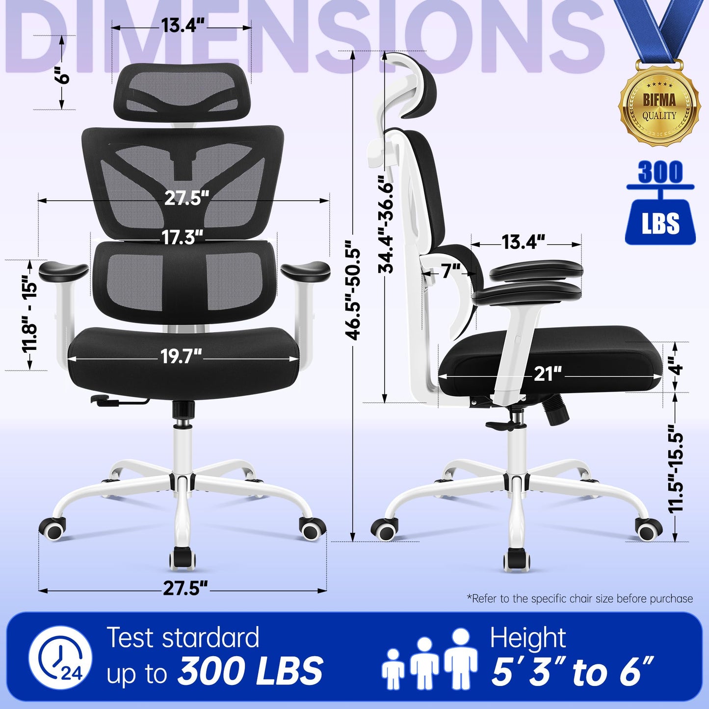 Hayelf Ergonomic Office Chair, High Back Mesh Computer Chair with Comfortable Adaptive Lumbar Support, Built-in Coat Hanger, SGS Class 4 Gas Lift, Heavy Duty 300lbs for Long Hours Home Office