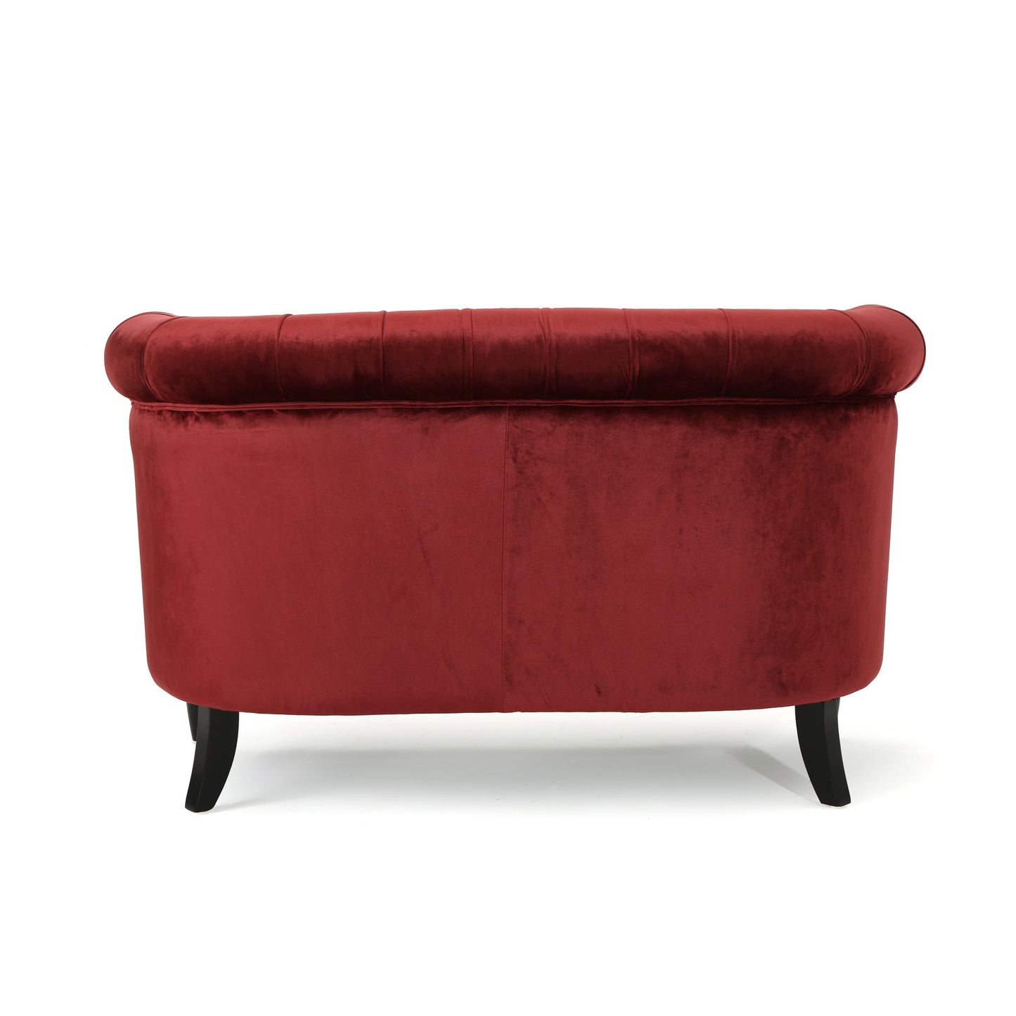 GDFStudio Melaina Tufted Chesterfield Velvet Loveseat with Scrolled Arms, Garnet and Dark Brown