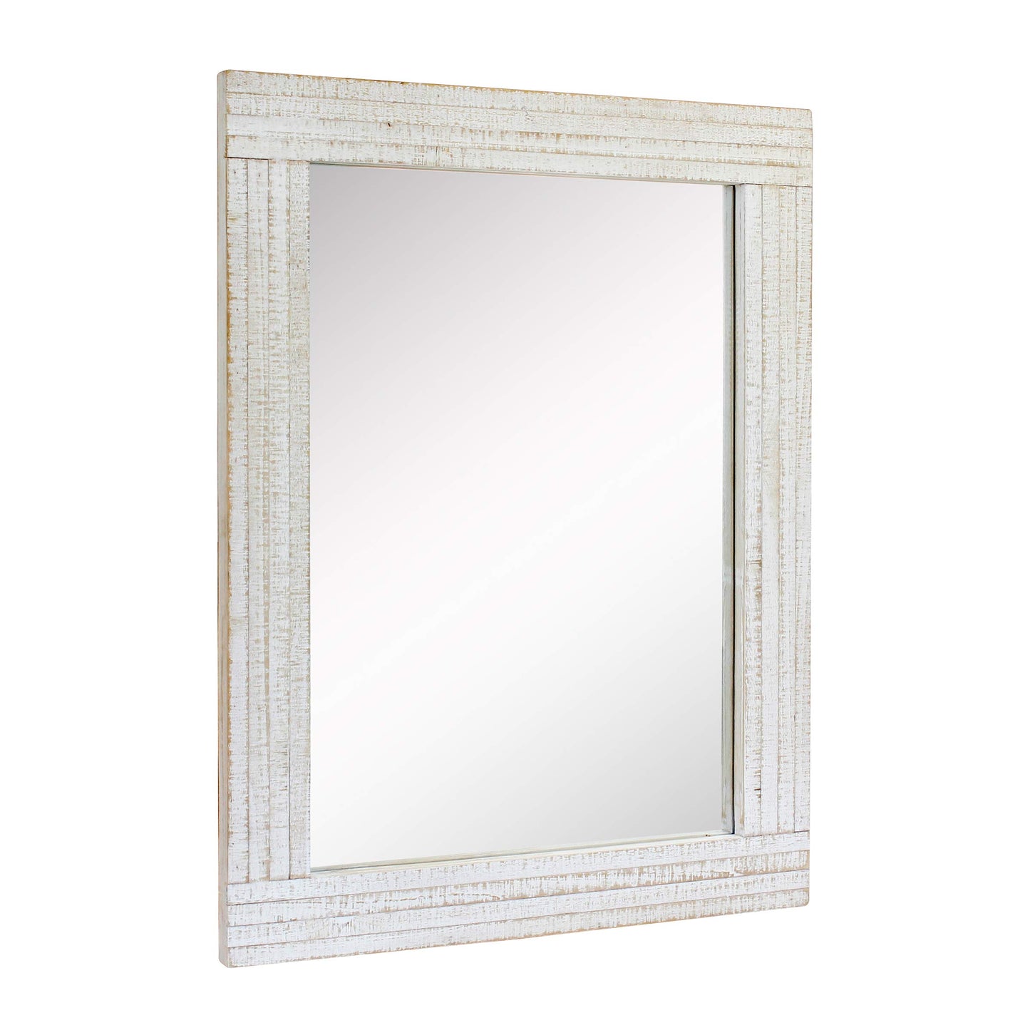 Stonebriar 24" x 18" Rectangle Worn White Wood Frame Wall Mirror with Attached Hanging Brackets, Decorative Country Rustic Decor for the Living Room, Bedroom, Bathroom, Hallway, and Entryway