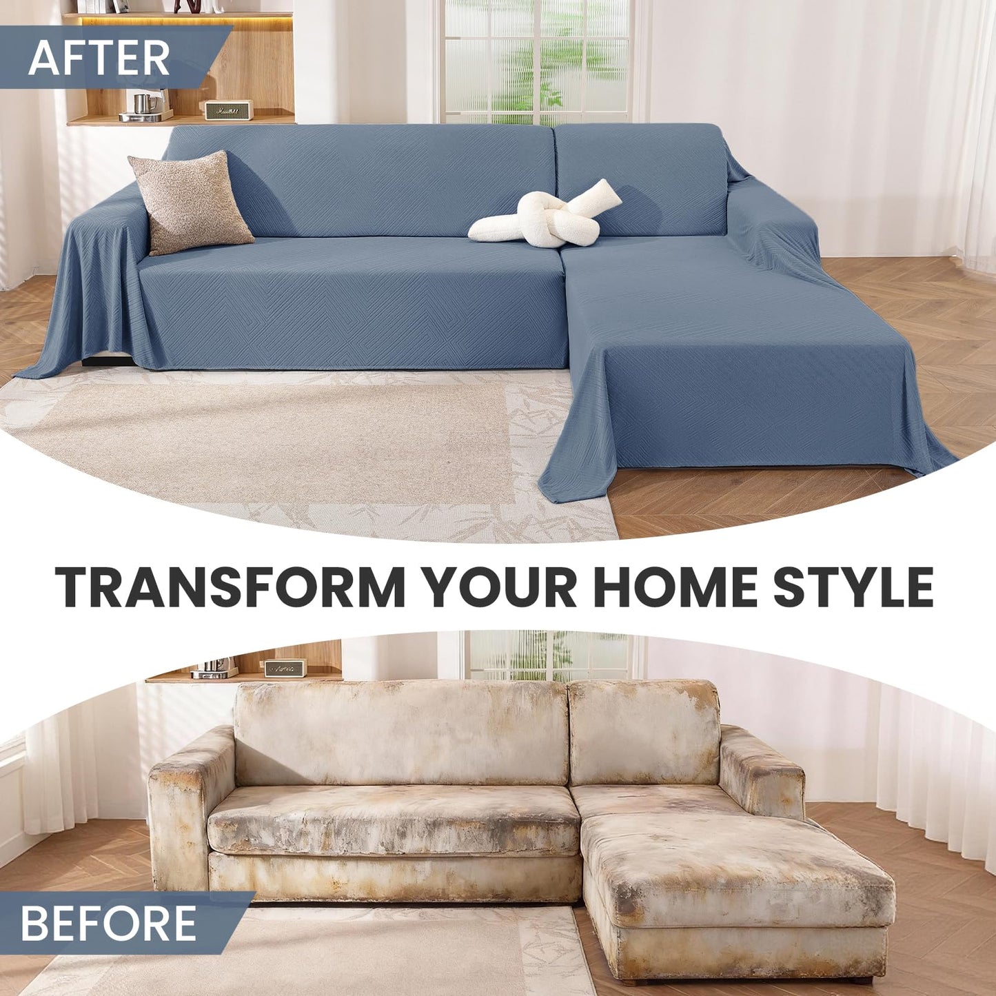 CYCMACO Sectional Couch Covers for Dogs 2 Pieces, Pet Couch Covers for Sectional Sofa, Washable L Shaped Couch Cover, Couch Blanket Furniture Protector (X-Large: 78" x 110" + 78" x 118", Blue)