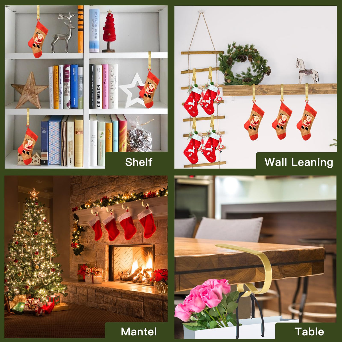 Ginbel Direct 8 Pack Christmas Stocking Holders Mantel Stocking Hanger Holder Christmas Decoration Supplies