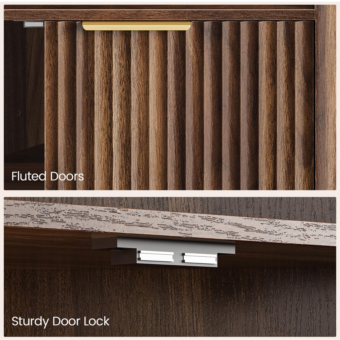 CHOEZON Corner Cabinet, Corner Storage with Fluted Panels and Adjustable Shelf, Modern Floor Cabinets for Small Spaces, Bathroom, Living Room, Kitchen, Walnut MCW23HT