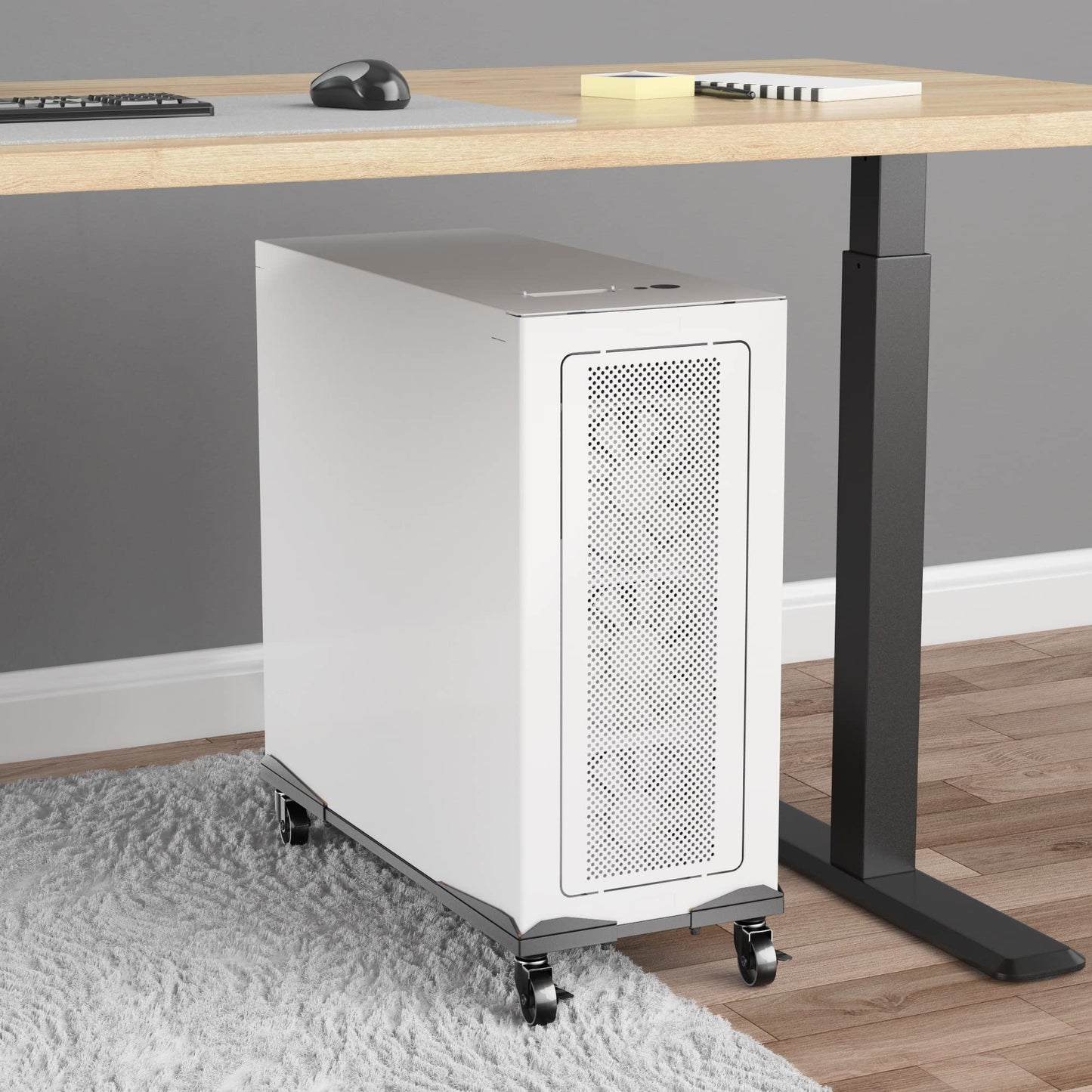 Bytesium PC Tower Stand – Metal Frame – Adjustable Width and Length – 4 Locking Wheels – Cork Pads – Computer Tower Stand for ATX – Easy Assembly – Wide Size Range – Computer Cart – CPU Holder