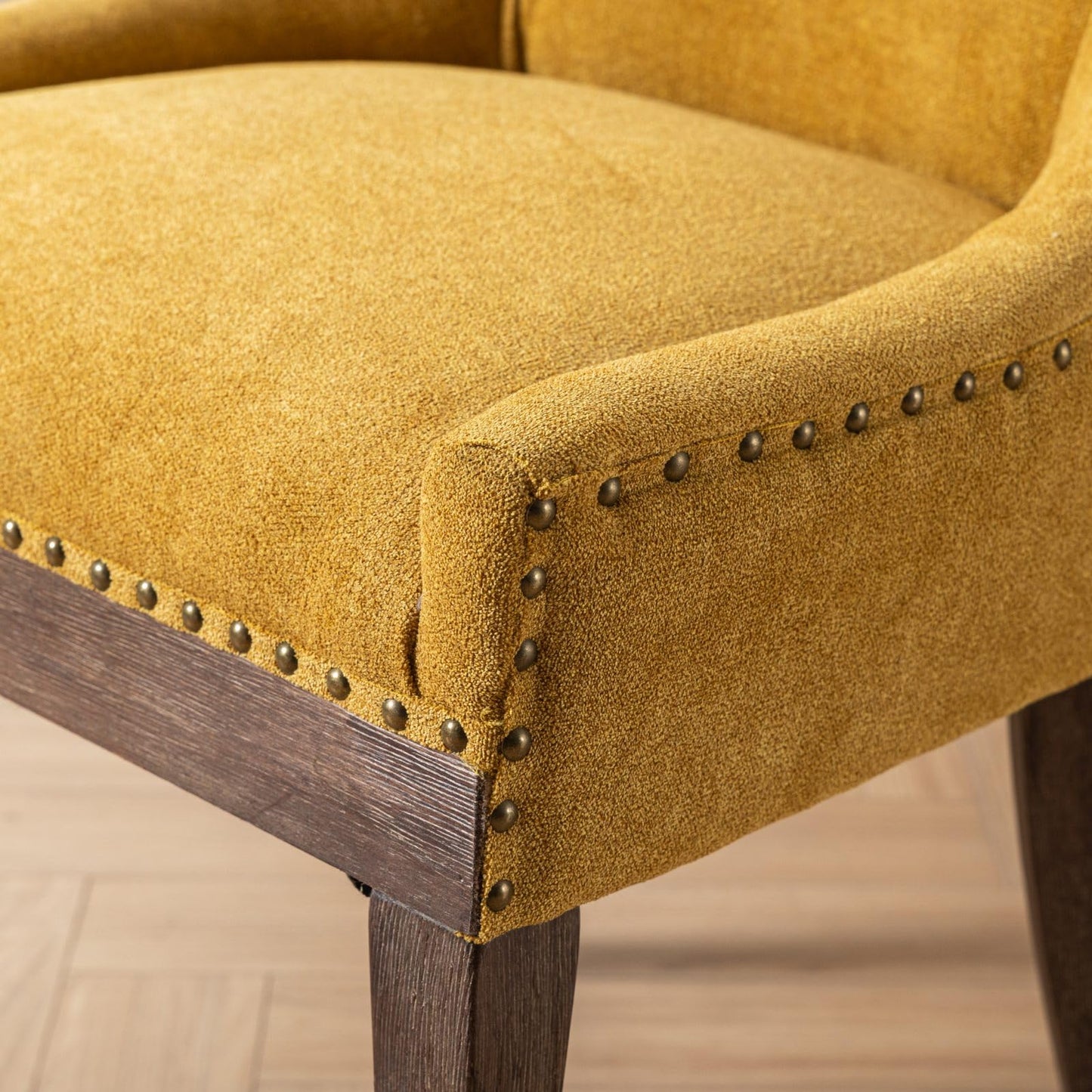 Ball & Cast Mid-Century Upholstered Dining Chairs Set of 2, Thickened Fabric Wingback Kitchen Chairs with Bronze Nail Head & Toned Solid Wood Legs, Golden