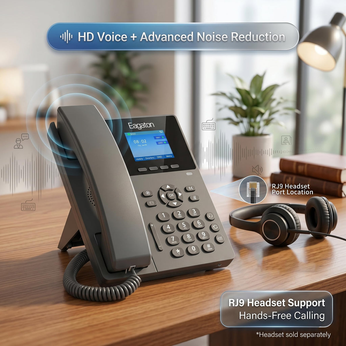 Eagaton T52P IP Phone,Office Phones Voip,2.4" Color Display, 2 SIP Accounts Business VoIP Phone, HD Voice,PoE Supported, Compatible with IPPBX&VoIP Providers, Includes Power Adapter for Home & Office