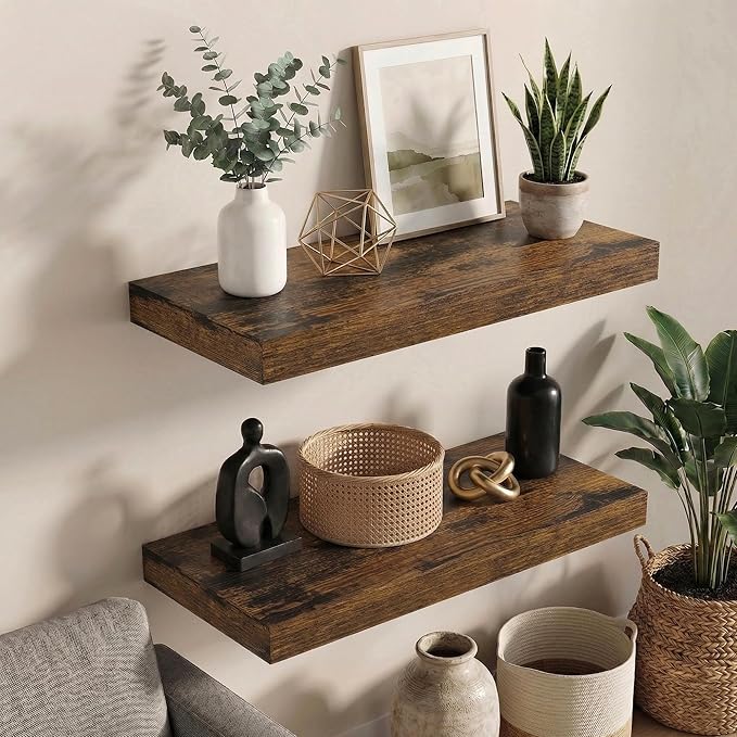 Dreamland Floating Shelves for Wall, 2 Pack Rustic Wooden Wall Shelves