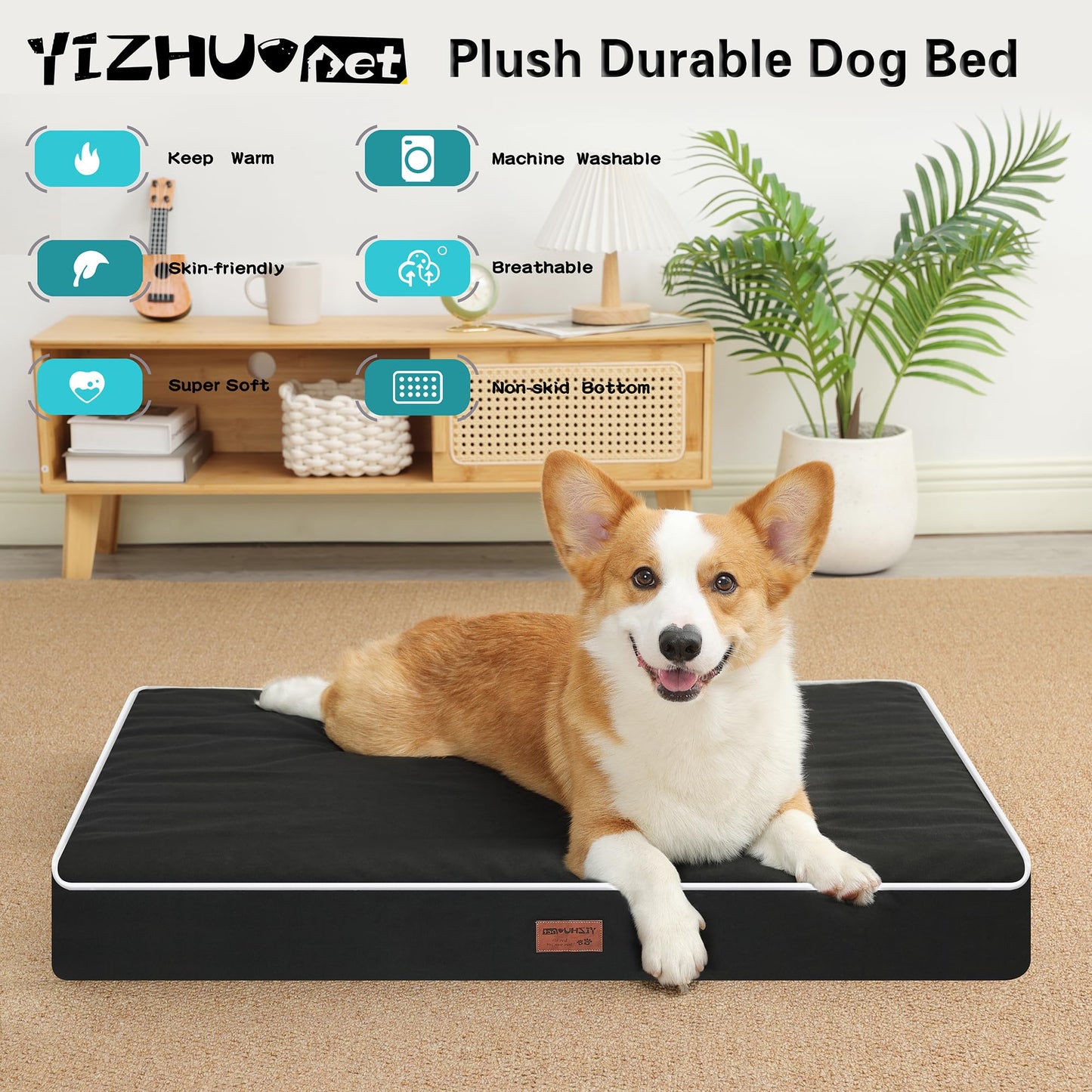 YIZHUOPET Orthopedic Dog Bed,Small M Sized Dog 30''X20''x3'' Soft Waterproof Egg Foam Pet Crate Beds Mat or Kennel Pads with Removable Washable Cover,Non-Slip Bottom,Black