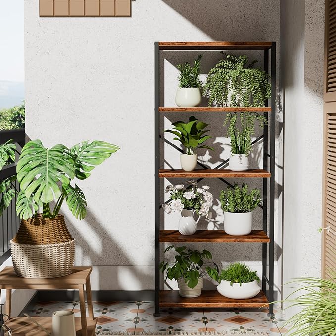 Furologee 5 Tier Book Shelf, Tall Wide Bookshelf, Industrial Open Bookcase