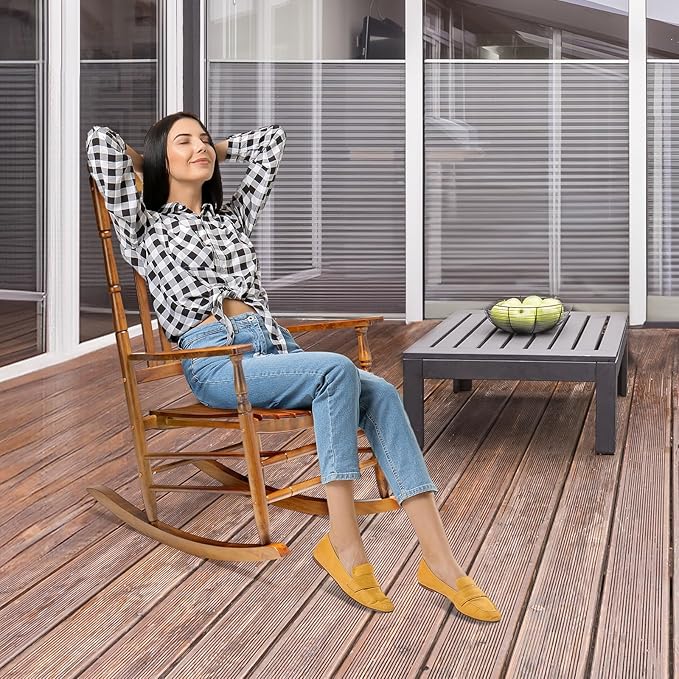 VINGLI Wooden Rocking Chair Outdoor Set of 2, Patio Rockers
