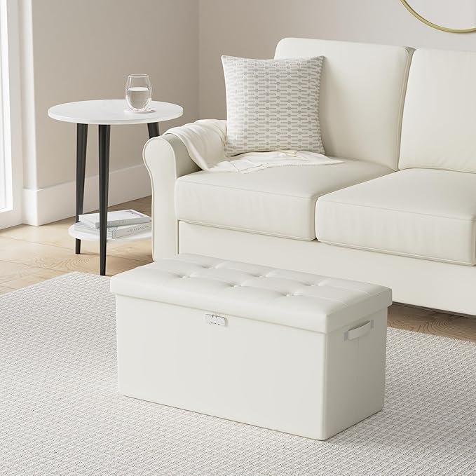 ENGPOW Storage Ottoman Bench, Fireproof Folding Bench