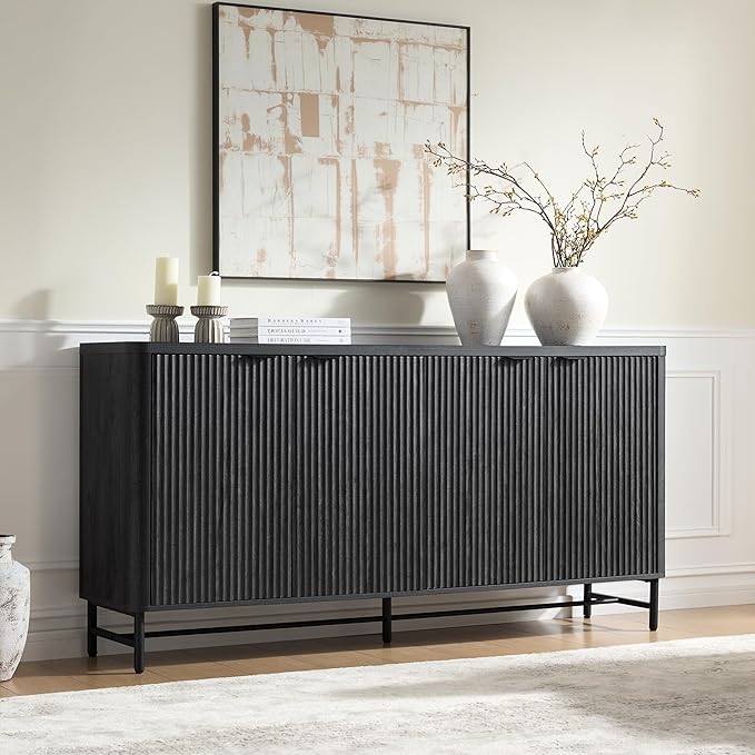 Fatmok 65" Buffet Cabinet with Storage, Fluted Credenza Sideboard with 4 Doors
