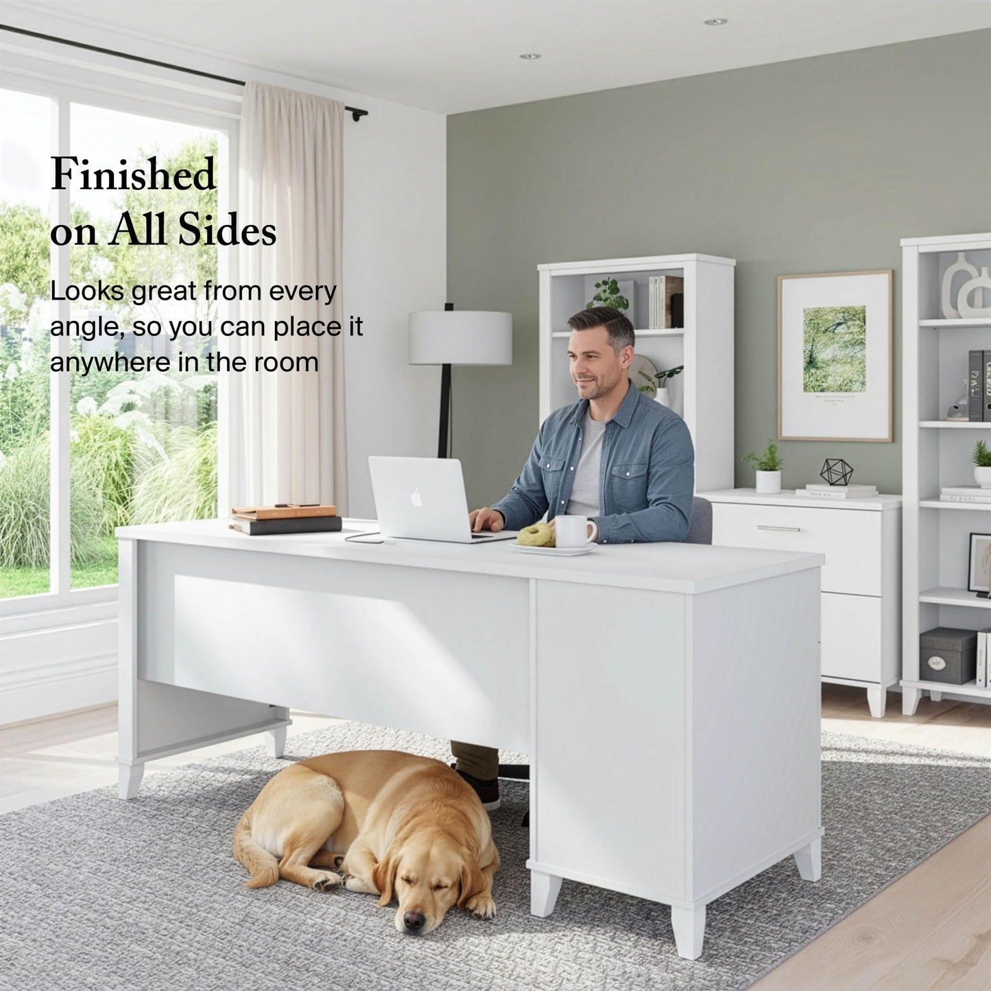 Bush Home 72-inch Home Office Desk with Drawers, Large Computer Table for Personal Workspace, Somerset Collection, White