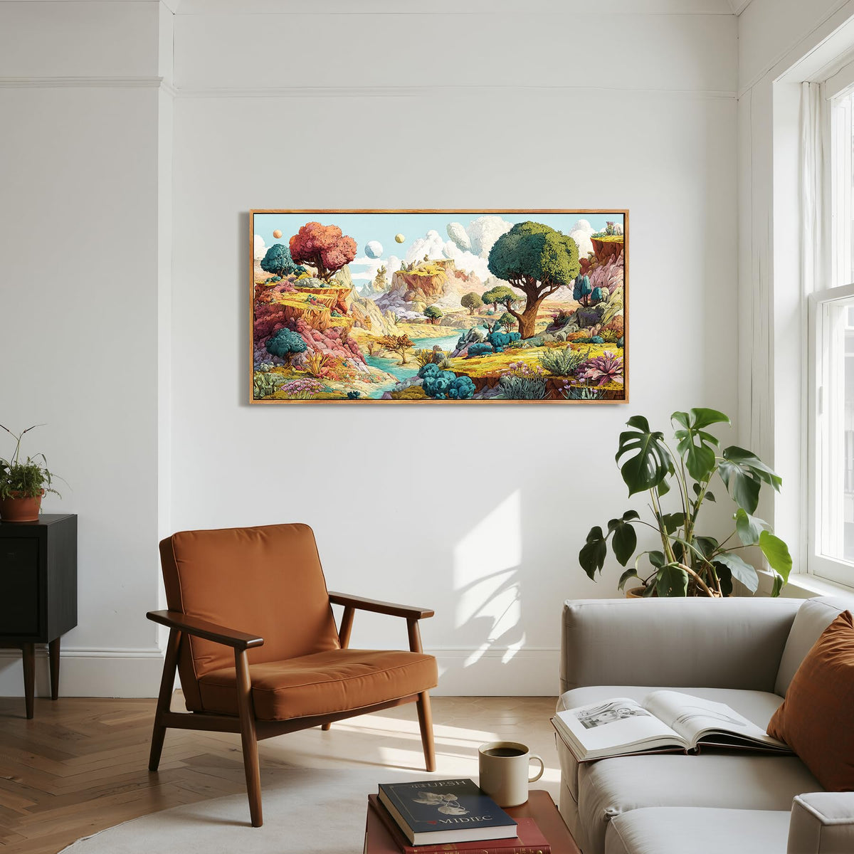 imjiayu Large Framed Wall Art for Living Room, Forest Tree of Life Wall Decor, Fantasy Landscape Wall Art, Whimsical Wilderness Picture Prints, Modern Eclectic Paintings for Bedroom Game Room 20"x40"