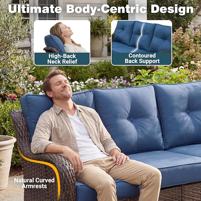 Patio Furniture Set, High Back Rattan Sofa, Weather Resistant Olefin Fabric