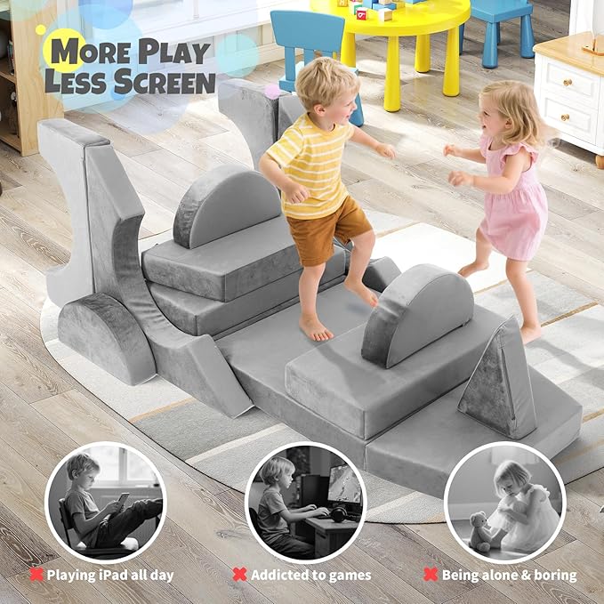 15 Pcs Modular Kids Play Couch, Toddler Couches That Fold Out, Plush Foam Chair