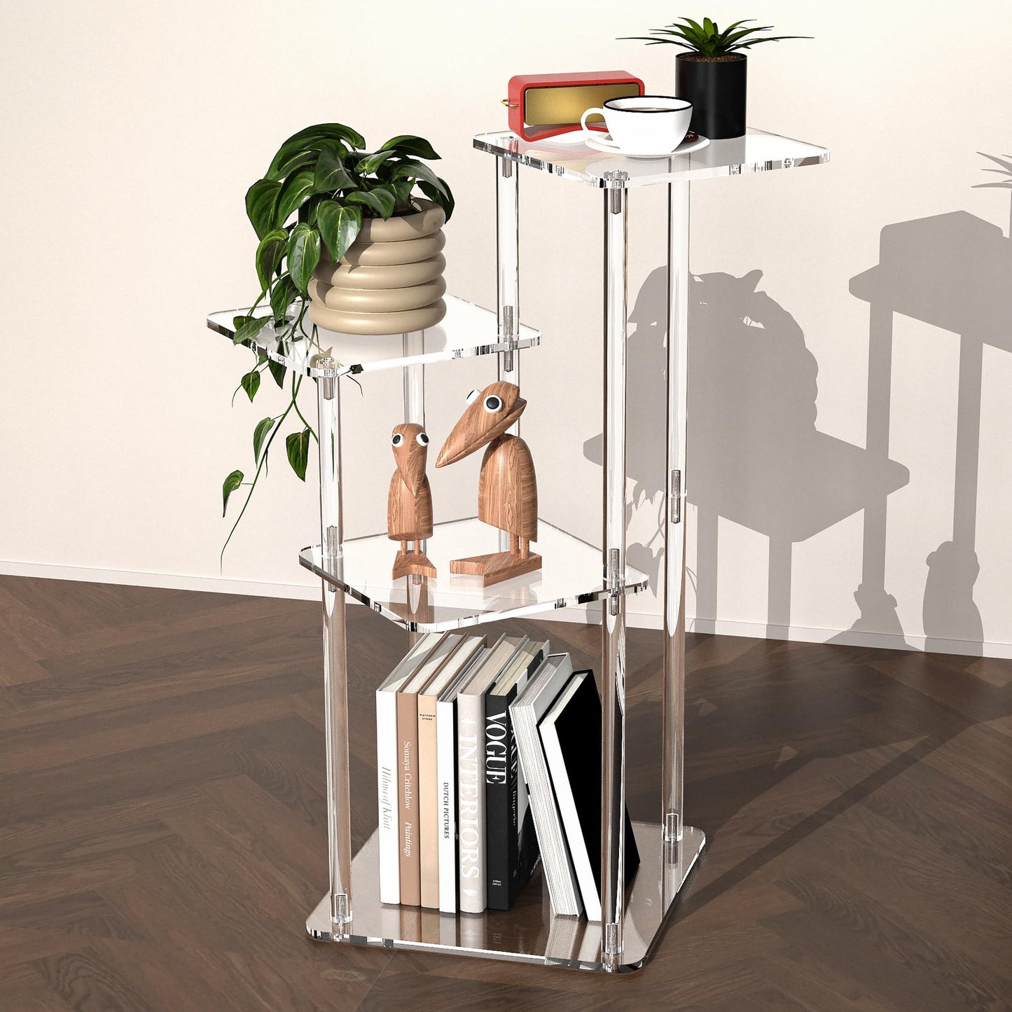 NiHome 4-Tier Clear Acrylic Side Table for Modern Homes, 27" High Easy Assembly Display Stand for LEGO Collection Sets,Figurine Display Shelf Riser for Plant Indoor,Collectibles & Room Decor