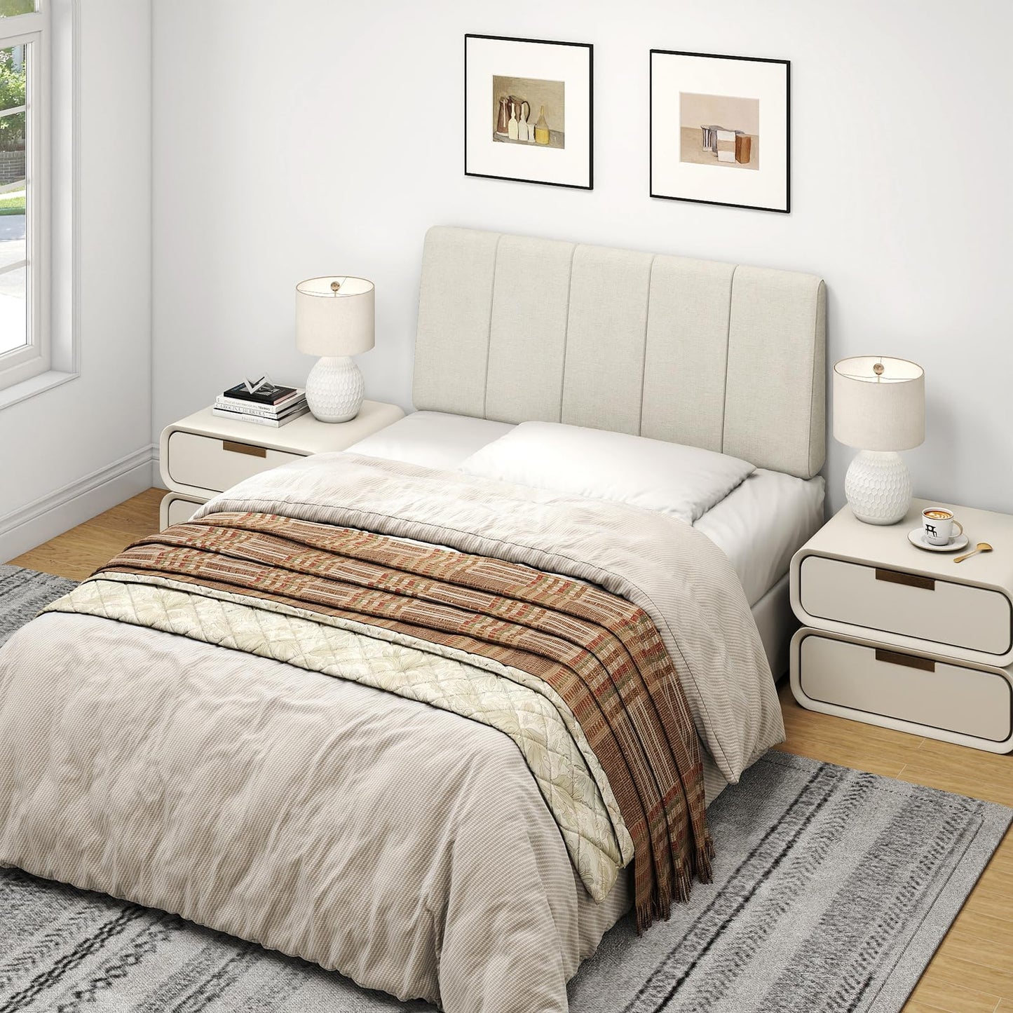 Liiwepo Twin Size Headboard Only-No Assembly, Upholstered Headboard Twin Size Linen Fabric Modern Style Headboards Extra-Thick, Beige