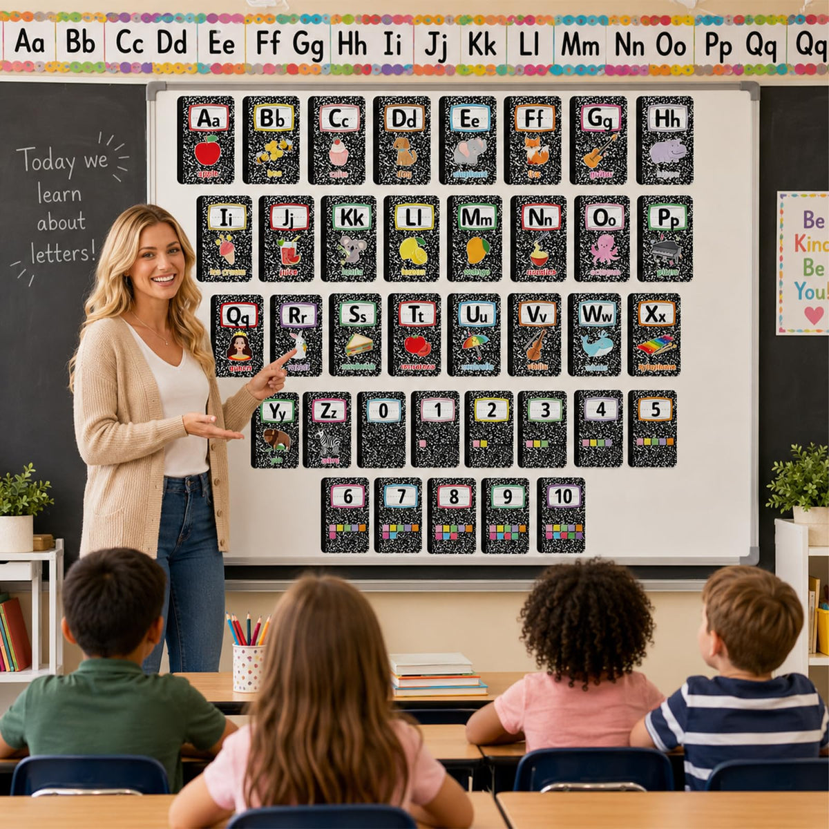 Composition Alphabet Bulletin Board Set ABC Alphabet Poster Classroom Decor Composition Letters 0-10 Numbers Bulletin Board Educational learning posters for School Office Home Chalkboard Wall Decor