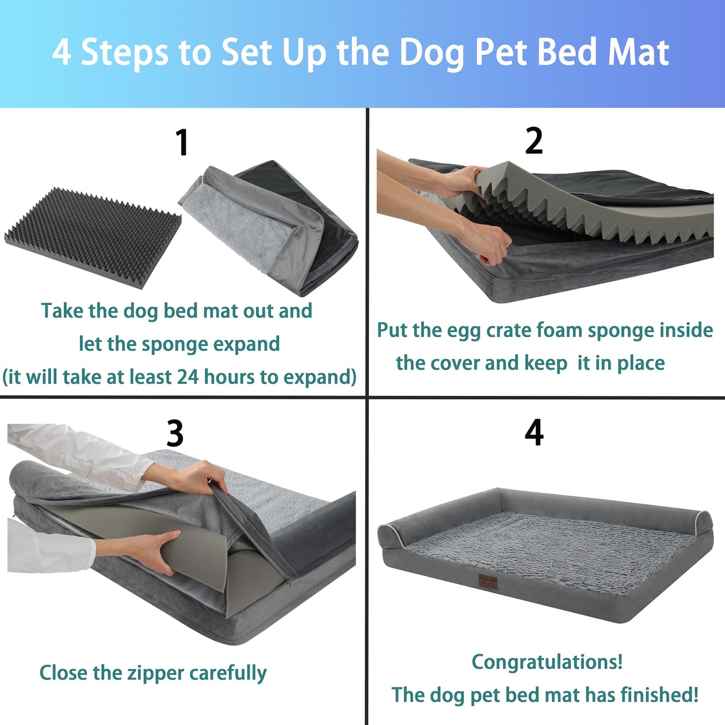 YIZHUOPET Orthopedic Plush L Shape Dog Bed,Medium L Sized Dog 36''X27''x6.5'' Soft Waterproof Egg Foam Pet Crate Beds Mat or Kennel Pads with Removable Washable Cover,Non-Slip Bottom,Grey