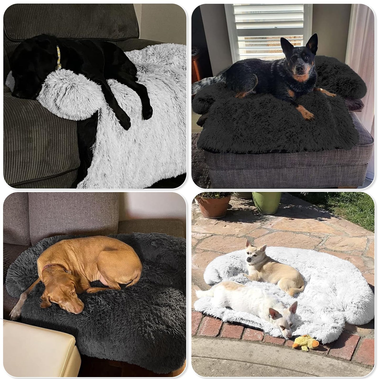 Calming Dog Bed Fluffy Plush Dog Mat for Furniture Protector with Removable Washable Cover for Large Medium Small Dogs and Cats (Large, Light Grey)